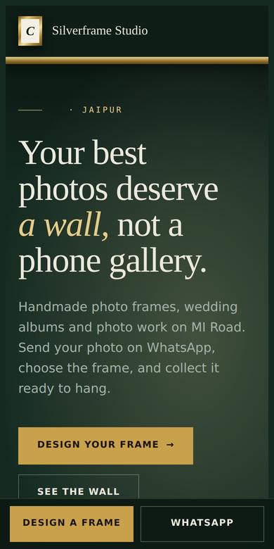 Silverframe Studio website on phone