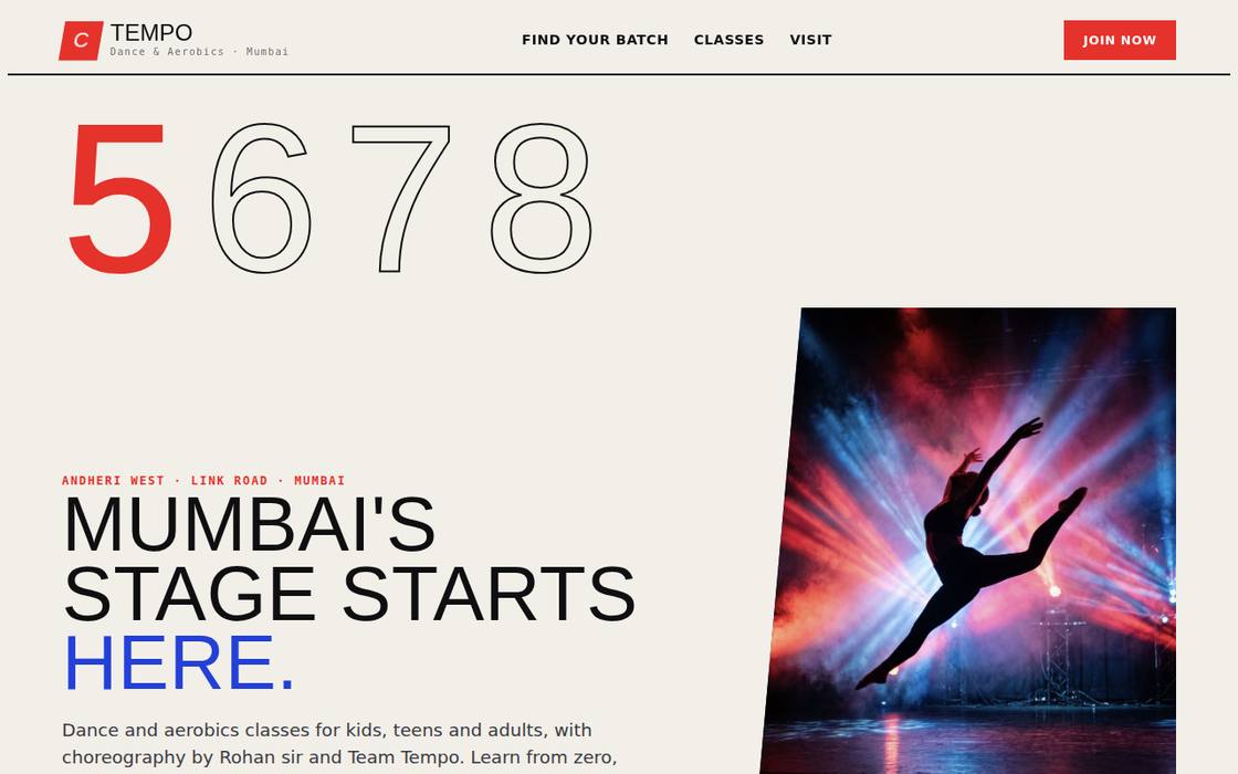 Tempo Dance Studio website on desktop