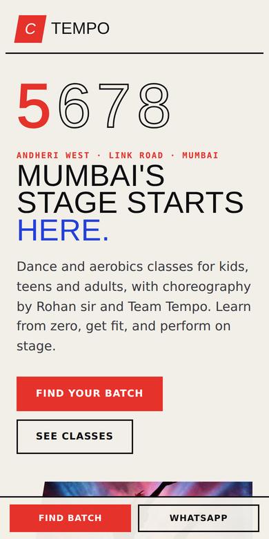 Tempo Dance Studio website on phone