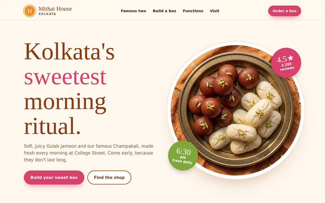 Mithai House website on desktop