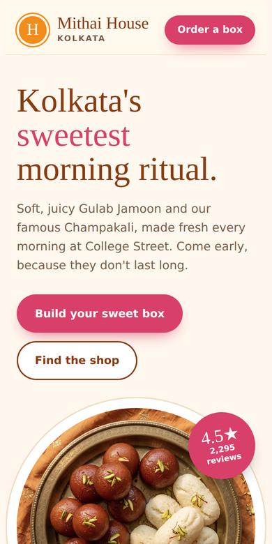 Mithai House website on phone