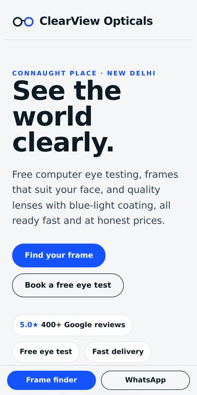 ClearView Opticals website on phone