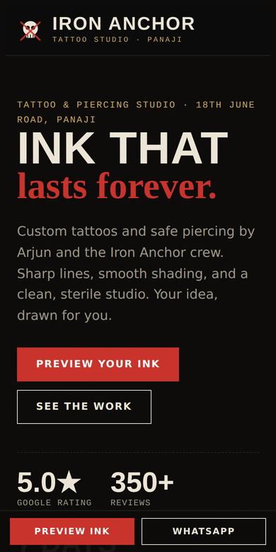 Iron Anchor Tattoo website on phone