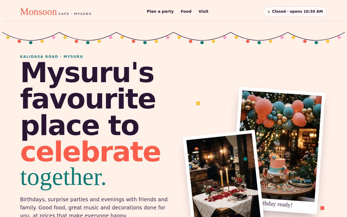 Monsoon Café website on desktop