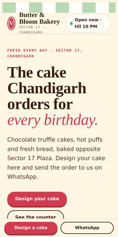 Butter & Bloom Bakery website on phone
